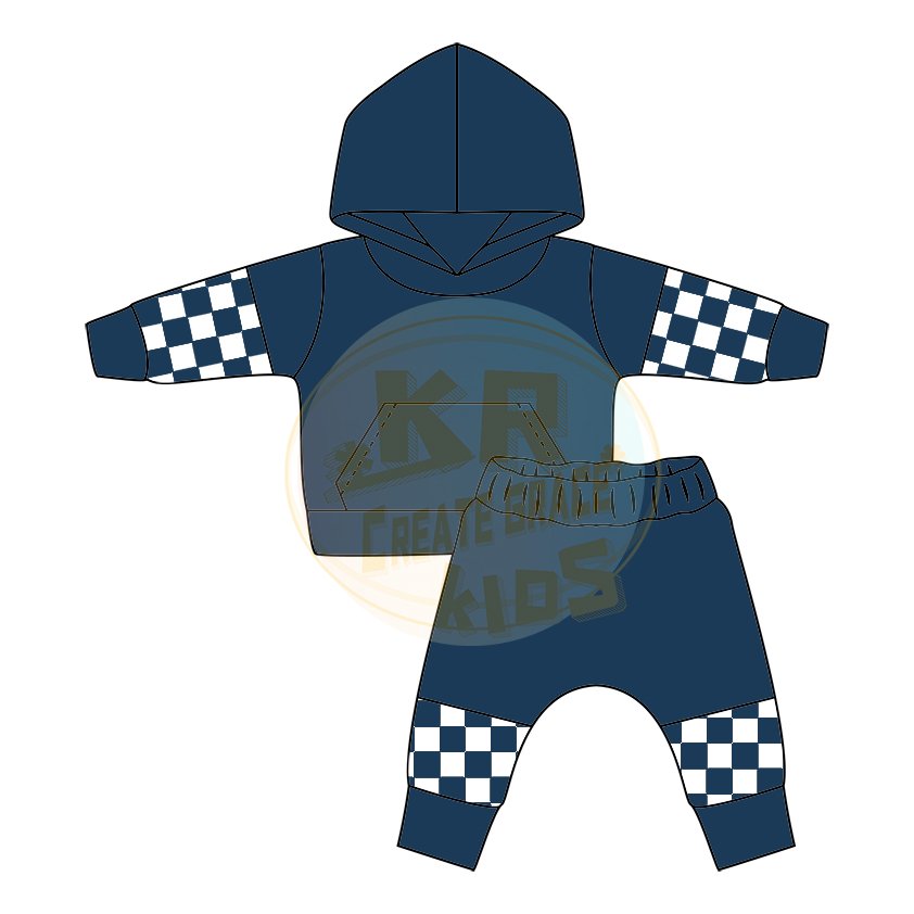 Kids Boys Multi Color Checkered Printing Cotton Terry Fabric Sets Boys Casual Hoodies Jogger Sets Outfits Autumn Clothes