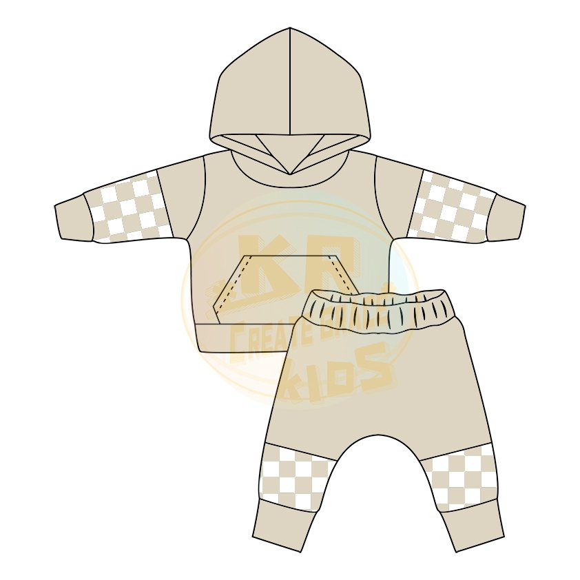 Kids Boys Multi Color Checkered Printing Cotton Terry Fabric Sets Boys Casual Hoodies Jogger Sets Outfits Autumn Clothes