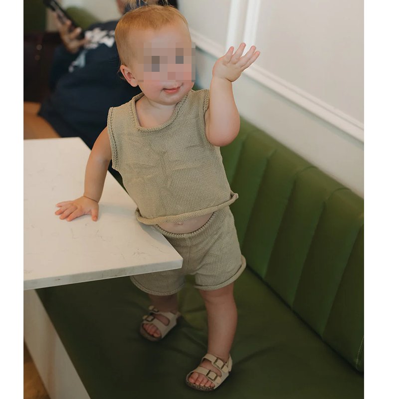 New arrivals Custom Logo Cotton Summer Clothing Newborn Kids Ribbed Knitted Short Sleeve T-shirts Shorts Tracksuits 2 piece Set