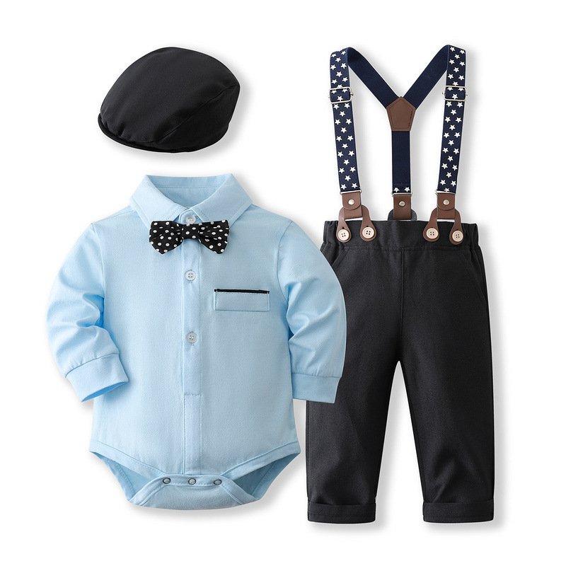 Custom Logo Baby Boy Clothes Bowtie Romper Shirt Suspender Pants Boy Clothing Sets 1st Birthday Formal Suit Children's Clothing