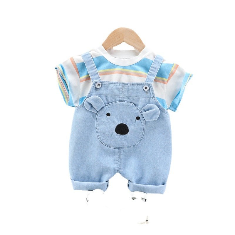 Cute Baby Overalls Set Girl Stripe Kids Boy Suit Set Wholesale Toddler Boys Clothing Sets