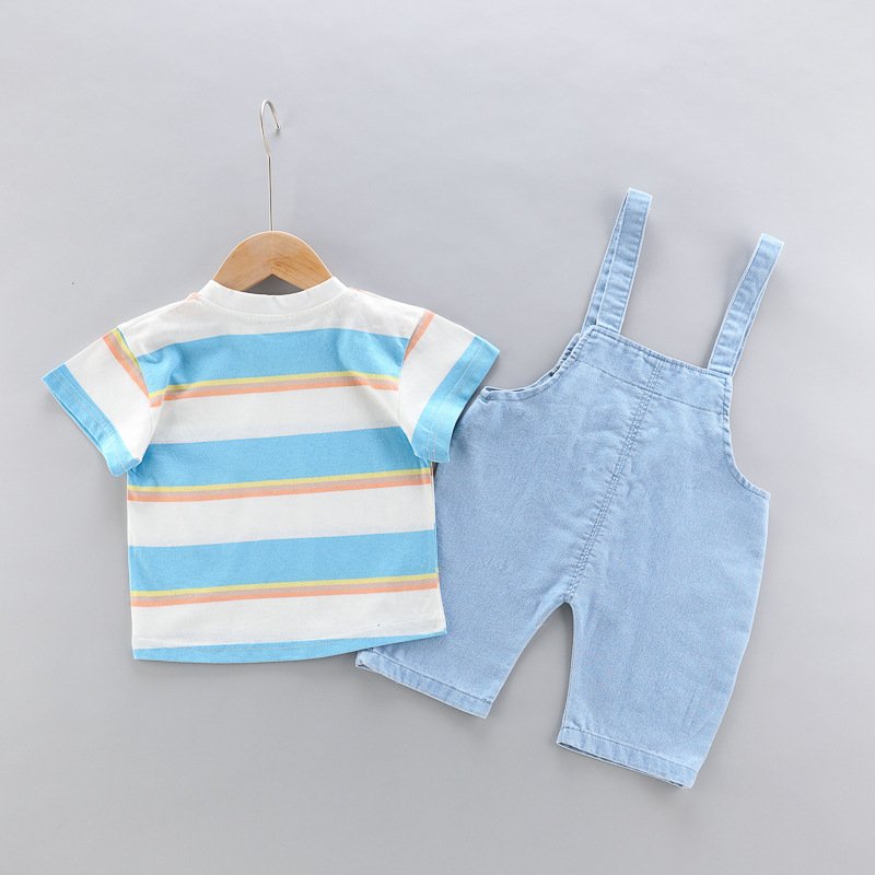 Cute Baby Overalls Set Girl Stripe Kids Boy Suit Set Wholesale Toddler Boys Clothing Sets
