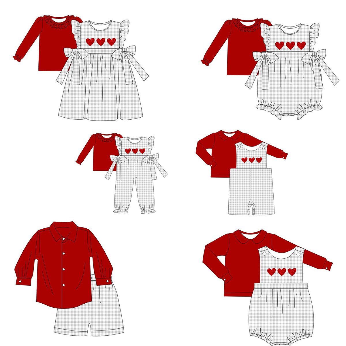 Custom Designs Children's Valentines Day Clothing Boutique Outfits with Love Hearts Embroidery for Little Girls Boys