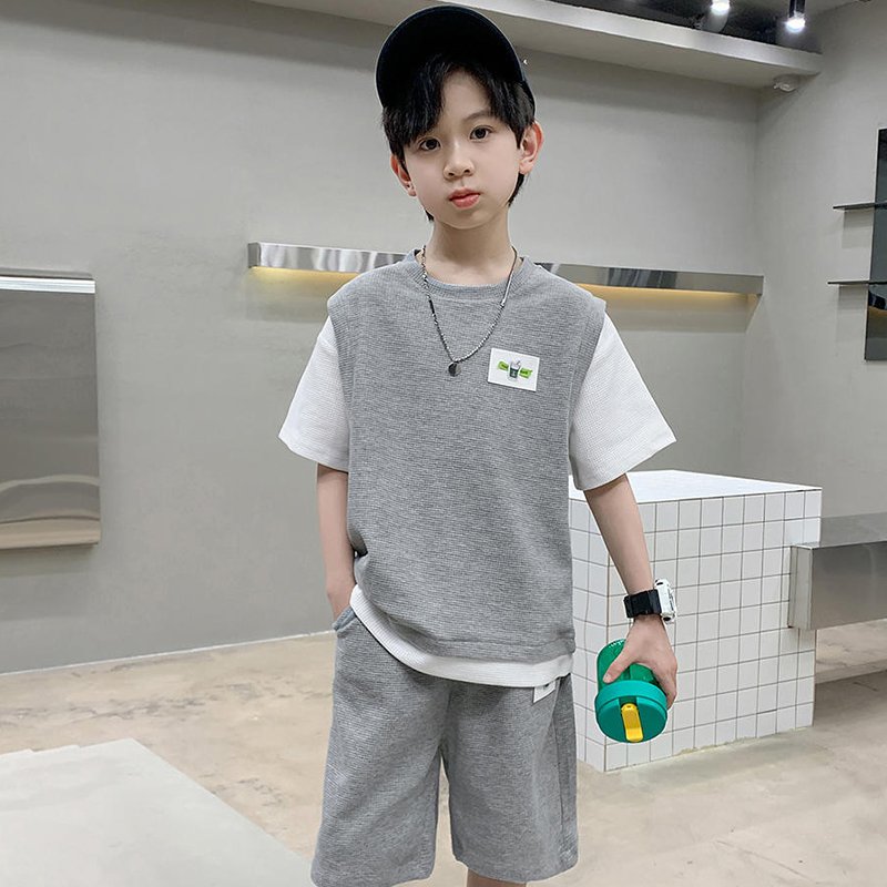 New Fashion Boys Summer Suit Kids Short Sleeve T-shirt +shorts 2pc Sports Casual Outfits for Teenage Boy Clothing Sets