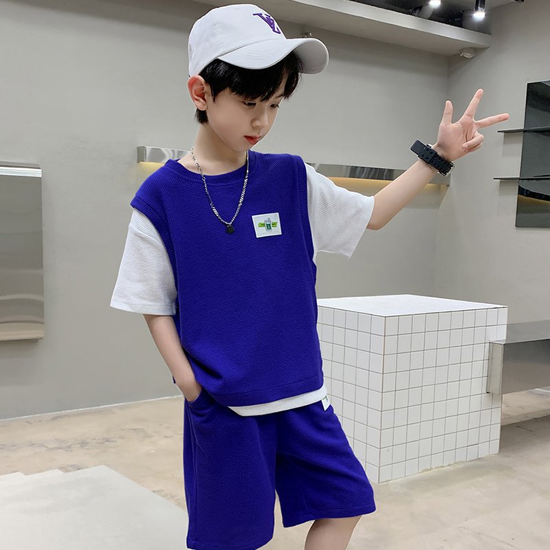 New Fashion Boys Summer Suit Kids Short Sleeve T-shirt +shorts 2pc Sports Casual Outfits for Teenage Boy Clothing Sets