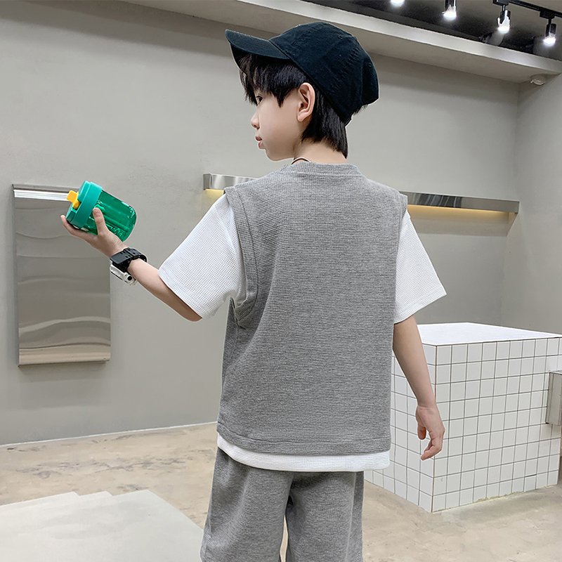 New Fashion Boys Summer Suit Kids Short Sleeve T-shirt +shorts 2pc Sports Casual Outfits for Teenage Boy Clothing Sets