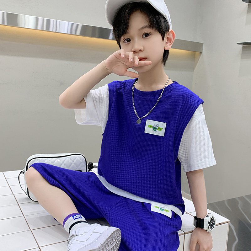 New Fashion Boys Summer Suit Kids Short Sleeve T-shirt +shorts 2pc Sports Casual Outfits for Teenage Boy Clothing Sets
