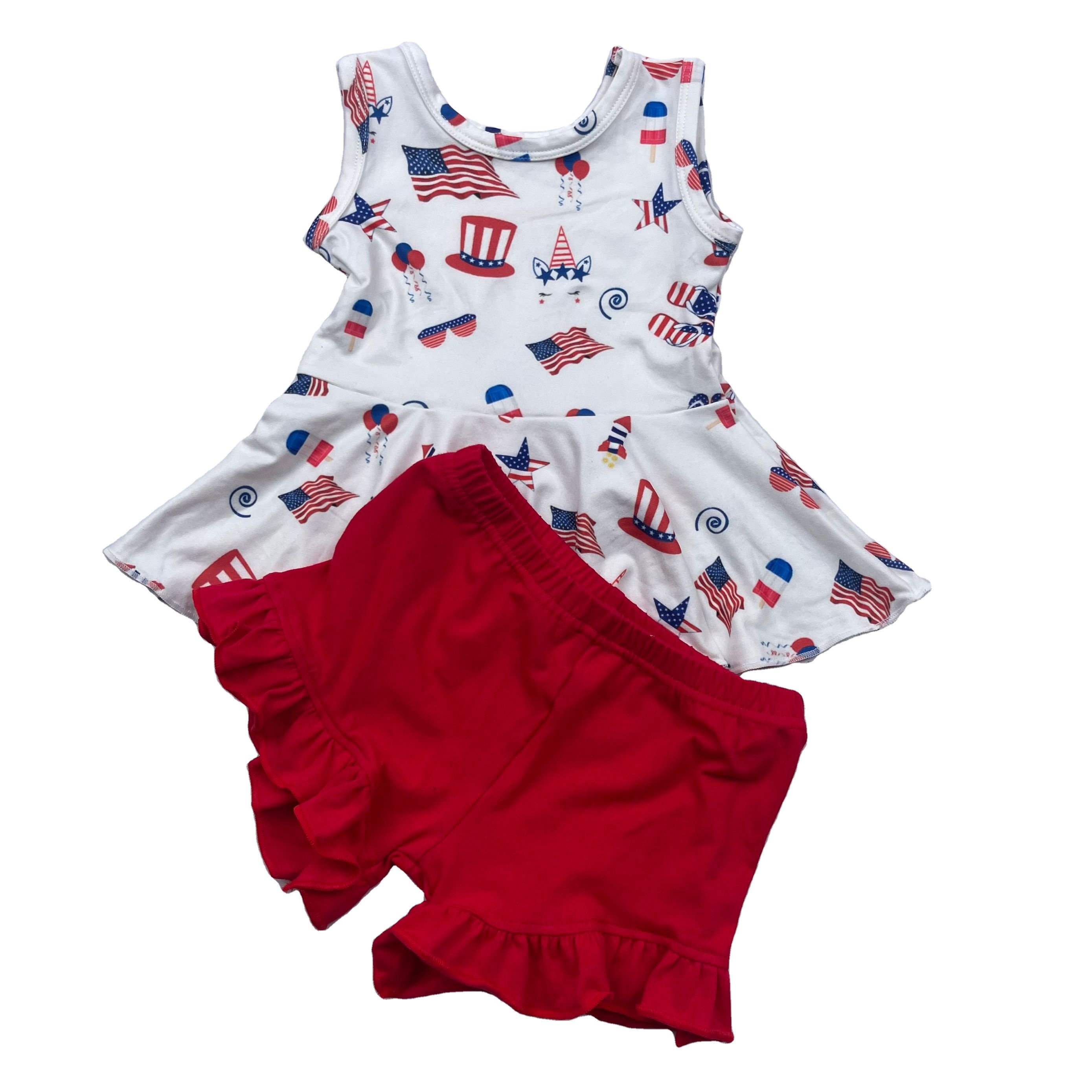 Qingli Oem Custom Summer Pattern Baby Girl Clothes 2pcs Outfits Cute Printing Sleeveless Tank Tops+ Shorts Set For Girls