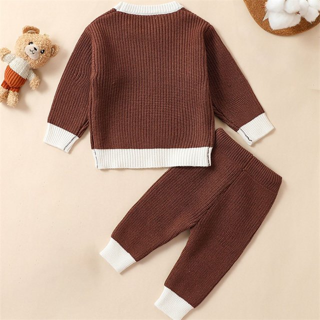 Factory Custom OEM ODM Knit Spring Autumn Newborn Infant Toddler Clothing Top Pants Baby Boys Clothing Set