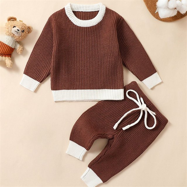 Factory Custom OEM ODM Knit Spring Autumn Newborn Infant Toddler Clothing Top Pants Baby Boys Clothing Set