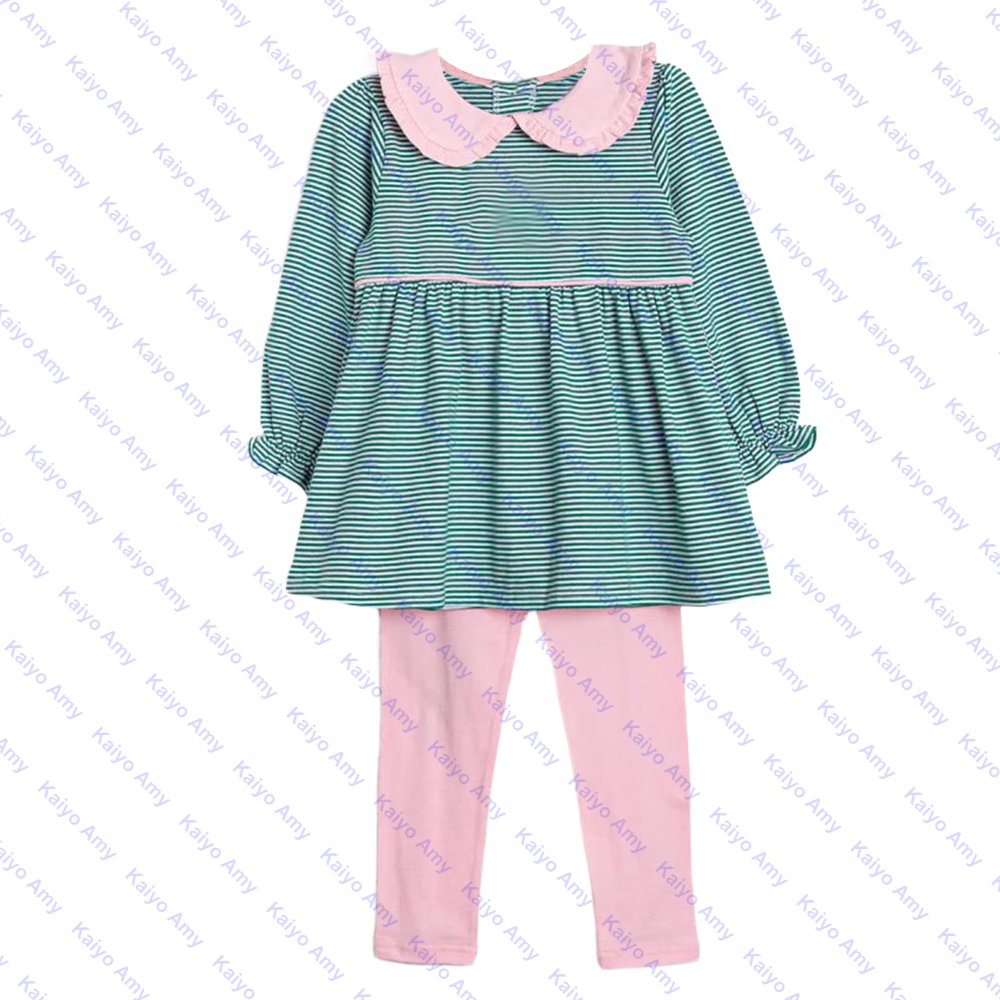 2024 boutique peter pan collar ruffle kids girls clothing sets fall winter cotton leggings and top set