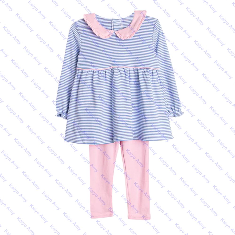2024 boutique peter pan collar ruffle kids girls clothing sets fall winter cotton leggings and top set