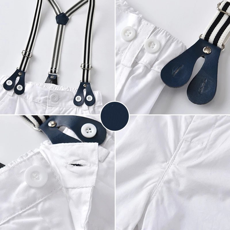 Low Price Dress Kids Boy Clothing Set Boys Withe Suspender Shorts Blue Shirt Infant Baby Clothes Birthday Outfit Boys Clothes