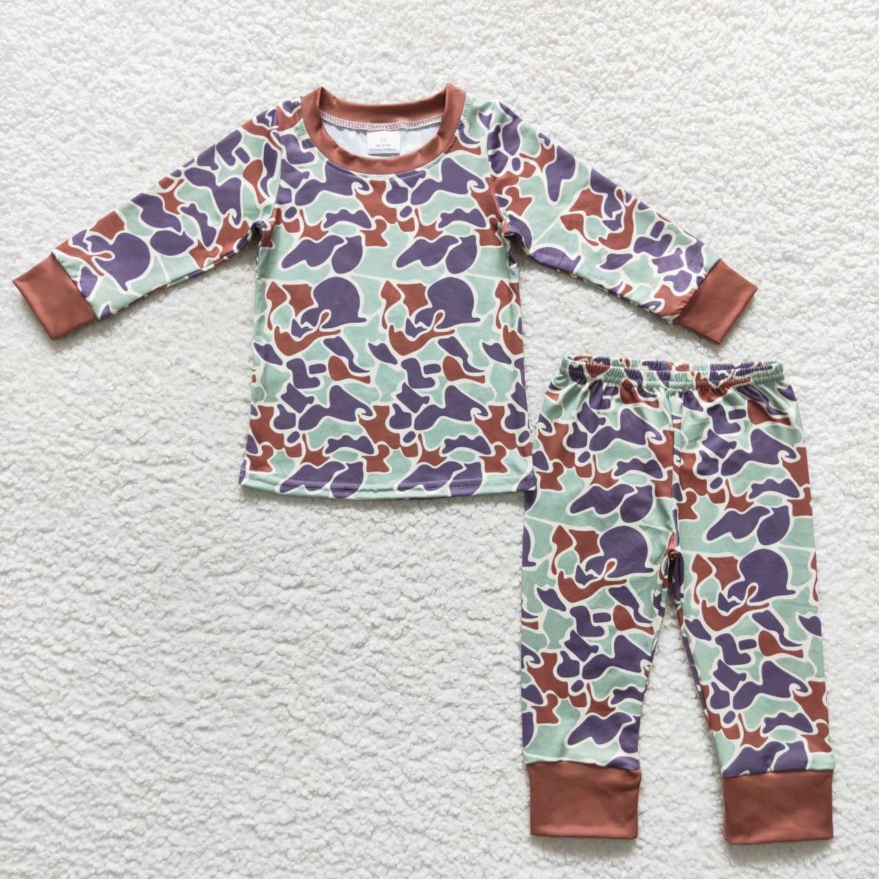 In stock boutique hunting Camouflage print kids boys two piece set wholesale custom kids pajamas baby boys clothing set