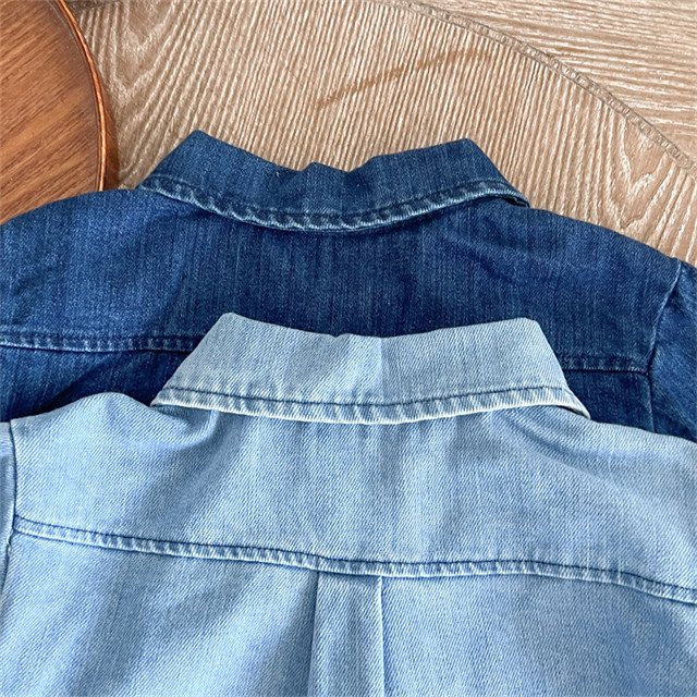 1Pcs Custom Logo Kids Denim Outifts Baby Infant Clothes Turn-Down Collar Cotton Top Pants Pocket Boys Toddler Clothing Set