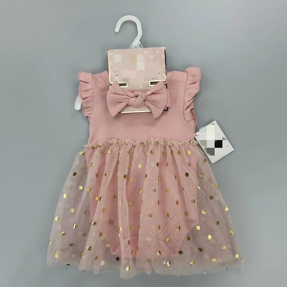 Hot Sale Solid Color Baby Girl Sleeveless Mesh Romper Dress And Hairband 2pcs Set 0-12 Months Baby Girl Clothes Set