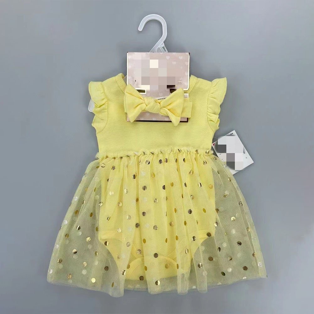 Hot Sale Solid Color Baby Girl Sleeveless Mesh Romper Dress And Hairband 2pcs Set 0-12 Months Baby Girl Clothes Set