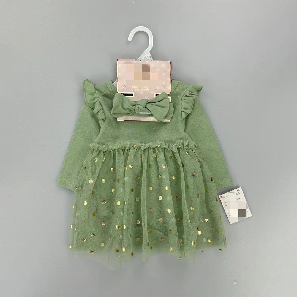 Hot Sale Solid Color Baby Girl Sleeveless Mesh Romper Dress And Hairband 2pcs Set 0-12 Months Baby Girl Clothes Set