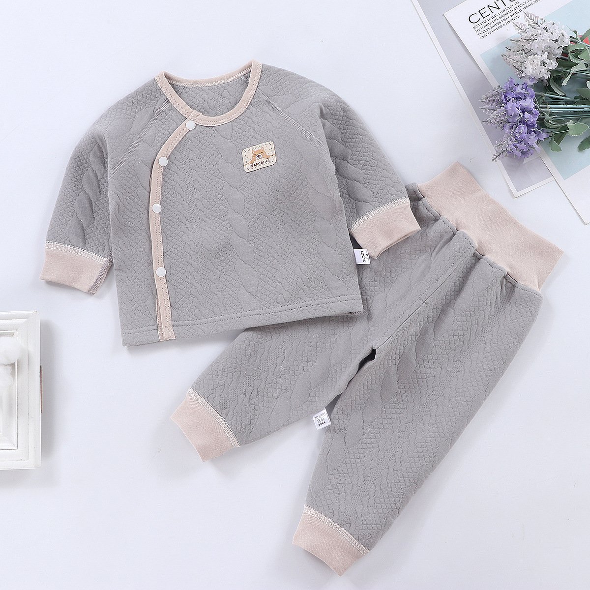 Hot sale children thermal underwear Toddler long johns cotton Winter Pajamas set baby clothes Thick Woolen Warm Clothing Outfit