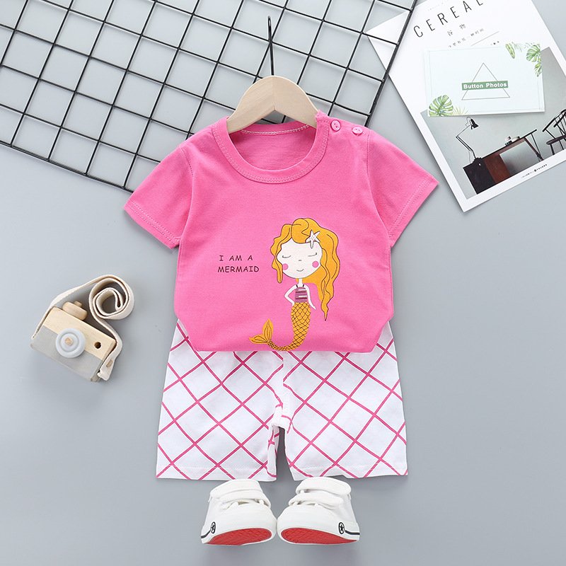 Cheap 100% Cotton Short Sleeve Newborn Baby Girl Boy Clothing Sets Summer Baby Short Sleeve Sets