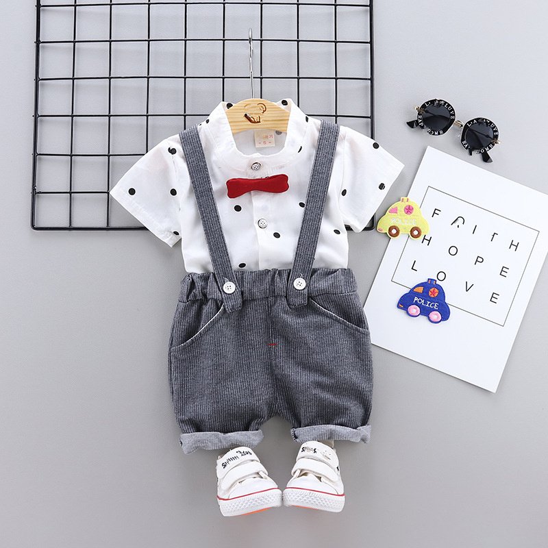 Toddler Infant Baby Boy Bow Tie Gentleman Clothes Suits Cute Dot Shirt Overalls Shorts 2pcs Baby Boy Summer Clothing Sets