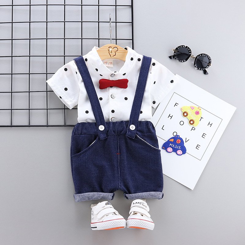 Toddler Infant Baby Boy Bow Tie Gentleman Clothes Suits Cute Dot Shirt Overalls Shorts 2pcs Baby Boy Summer Clothing Sets