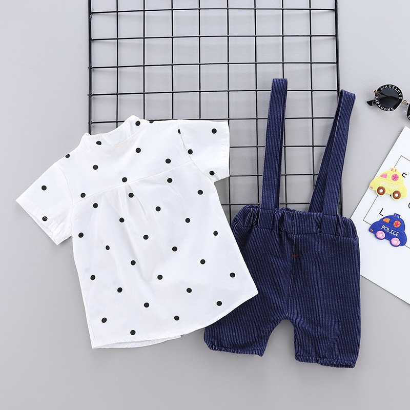 Toddler Infant Baby Boy Bow Tie Gentleman Clothes Suits Cute Dot Shirt Overalls Shorts 2pcs Baby Boy Summer Clothing Sets