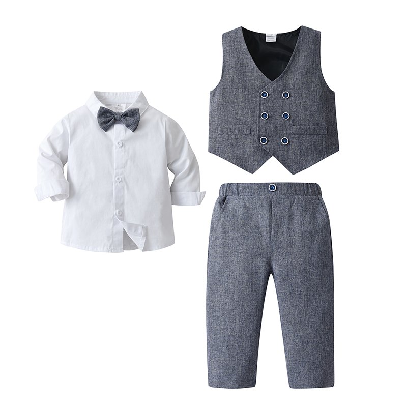 Hot selling Bow Gentleman Boys Set Birthday Party Three piece Children's Formal Wear Comfortable Baby Boys Clothing Sets