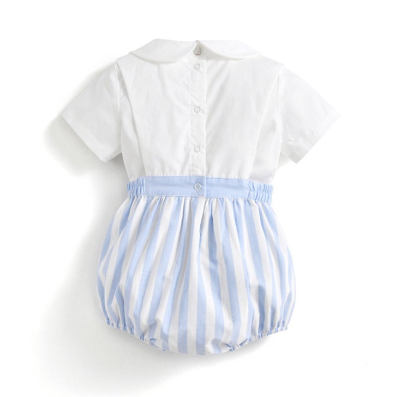 Baby Boy Spanish 2pcs Children Embroidered Suspender Pants White Cotton Shirts Peter Pan Collar Boutique Kids Clothes Set