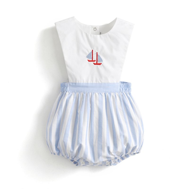 Baby Boy Spanish 2pcs Children Embroidered Suspender Pants White Cotton Shirts Peter Pan Collar Boutique Kids Clothes Set