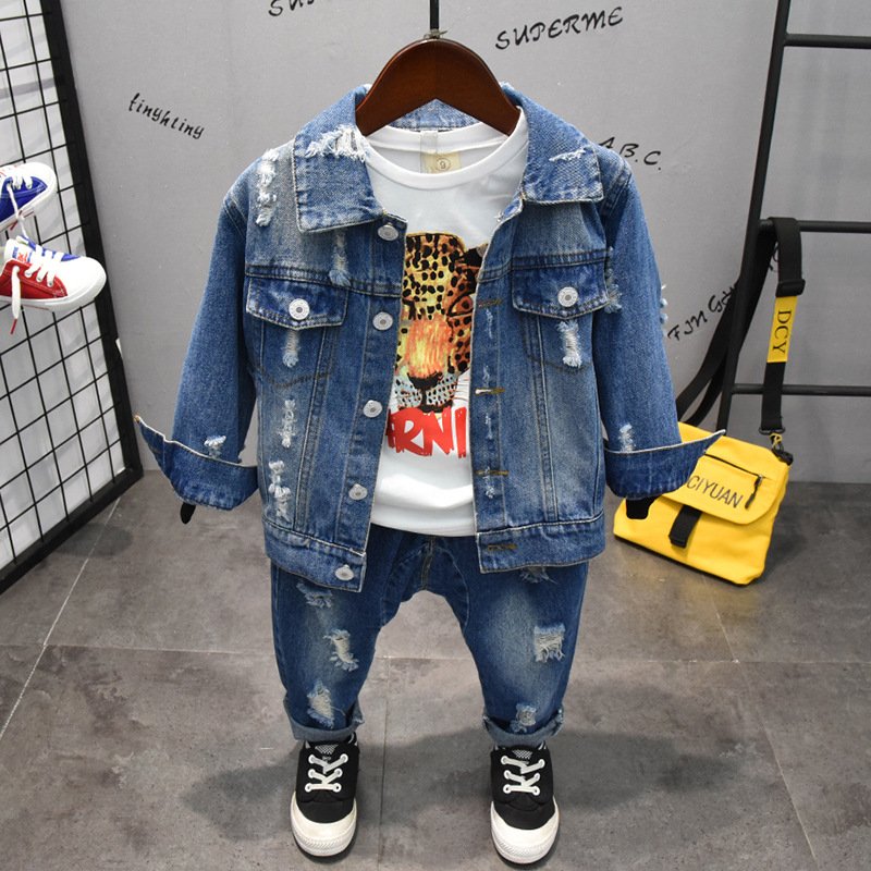 new fashion 2022 autumn denim boys clothing set 3pcs cotton soft eco-friendly casual kids clothing set boys red casual clothes