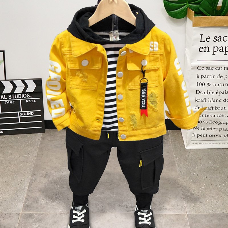 new fashion 2022 autumn denim boys clothing set 3pcs cotton soft eco-friendly casual kids clothing set boys red casual clothes