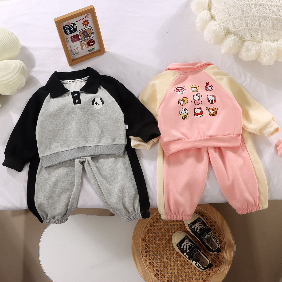 1-12 years old spring and autumn children cartoon printed suit fashion long-sleeved hoodie POLO shirt for boys and girls