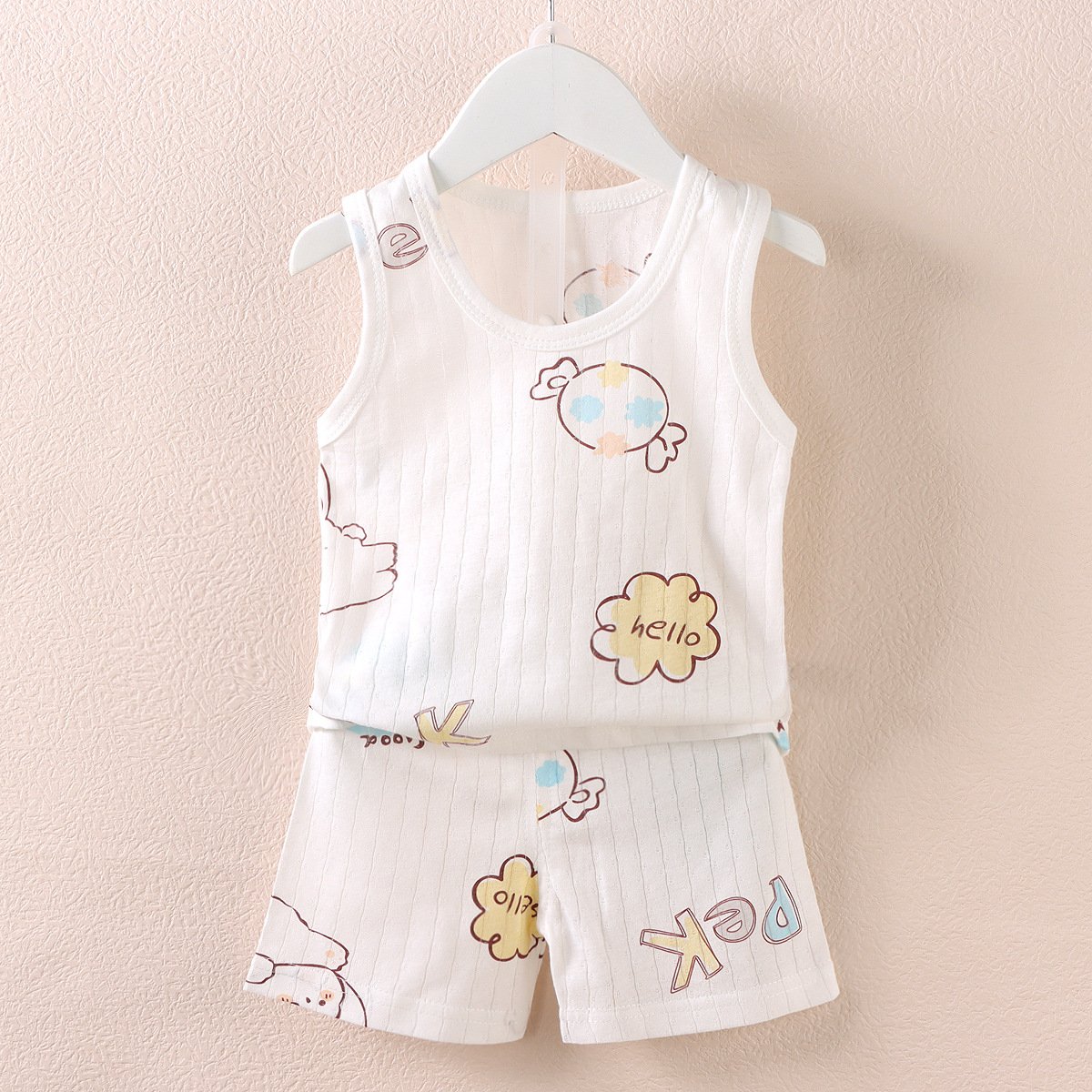 Children's clothing summer new baby cartoon thin sleeveless vest set