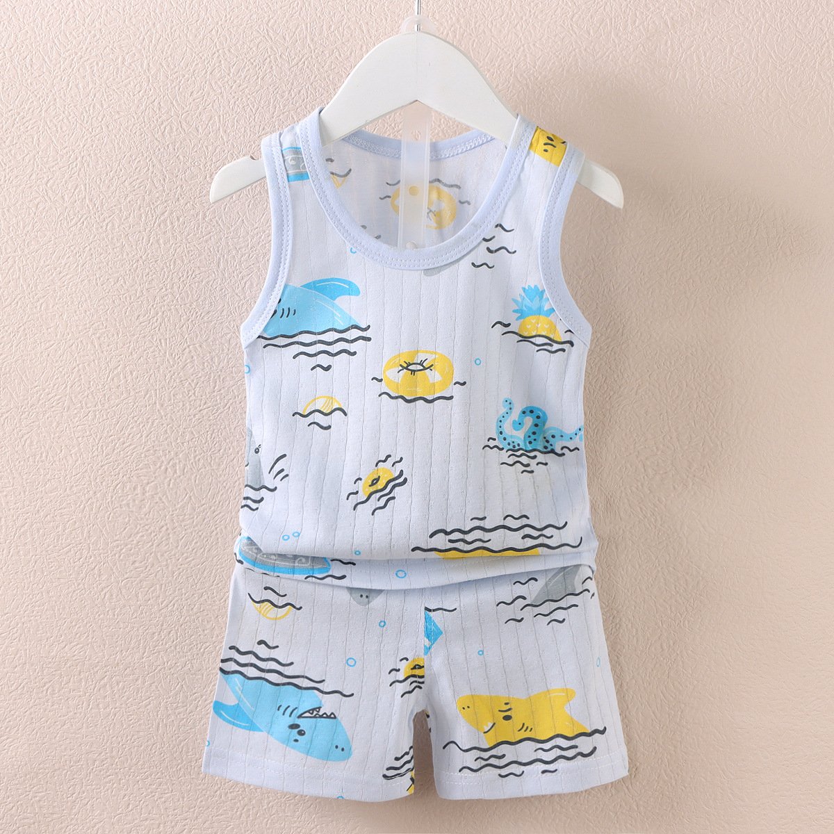 Children's clothing summer new baby cartoon thin sleeveless vest set