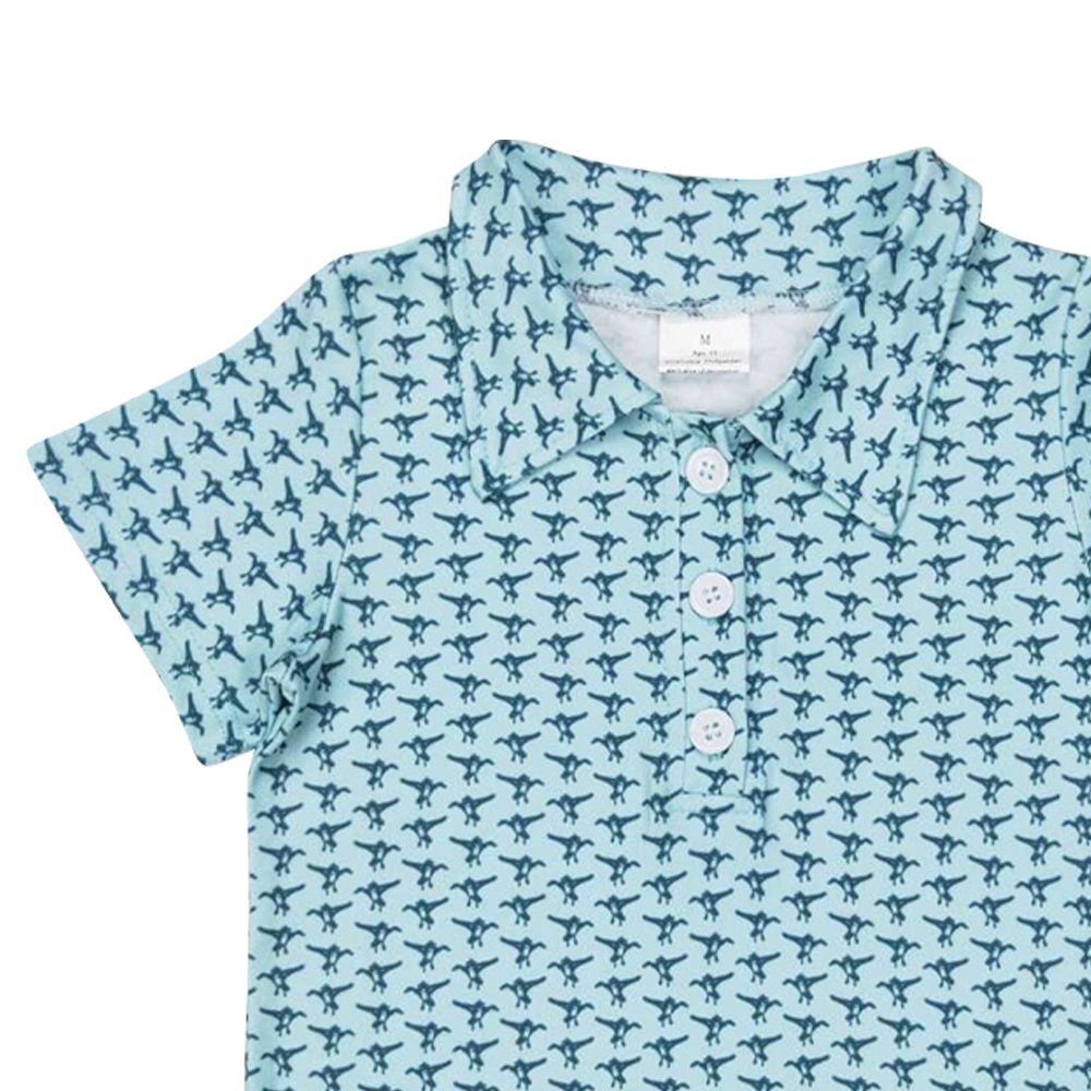 Western clothes light blue short sleeves polo shirts ducks plaid print wholesale boys boutique polo shirts button down low price
