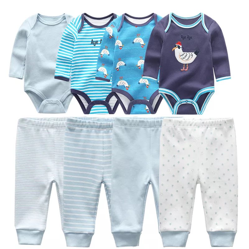 8pcs baby boy clothing set long sleeves romper+pants new born baby clothes sets lovely embroidery new born baby gift set