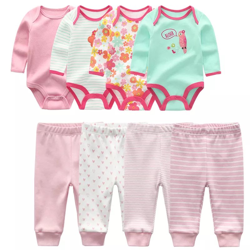 8pcs baby boy clothing set long sleeves romper+pants new born baby clothes sets lovely embroidery new born baby gift set