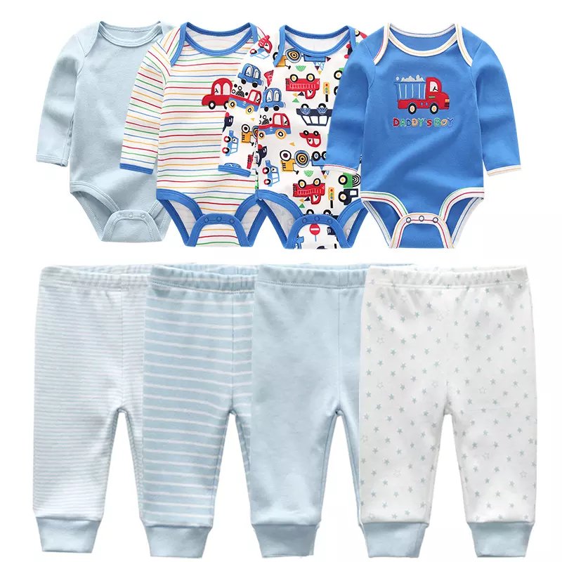 8pcs baby boy clothing set long sleeves romper+pants new born baby clothes sets lovely embroidery new born baby gift set