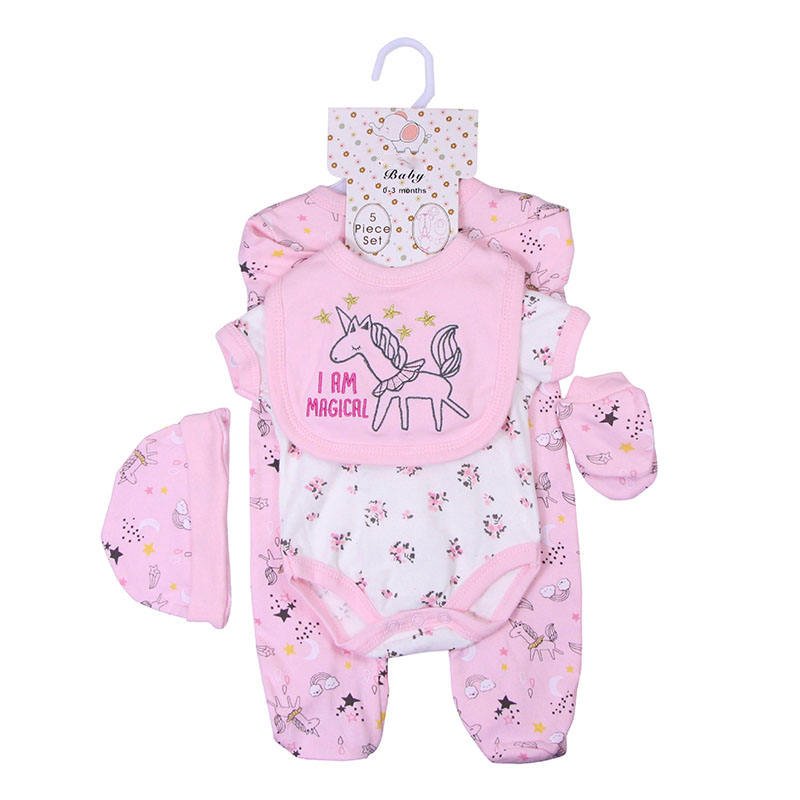 5PCS Newborn Baby Clothes 0-9 M Boys Girls Baby Cotton Clothes Layette Gift Set Tops Hat Pants Suit Outfit Sets