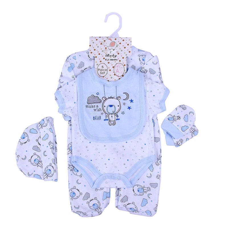 5PCS Newborn Baby Clothes 0-9 M Boys Girls Baby Cotton Clothes Layette Gift Set Tops Hat Pants Suit Outfit Sets