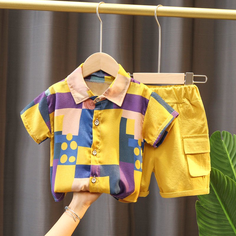 Wholesale Kids Popular Summer Outfits 2pcs Printed Shirt+Shorts Fashion Clothes Sets for Boys
