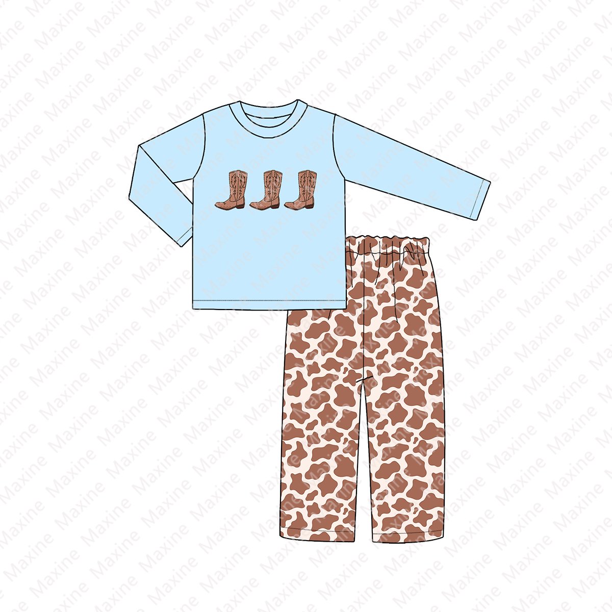 Maxine Design Boy Clothing Set Boots Embroidery Kids Clothing Custom Print & Applique Children's Clothing Set