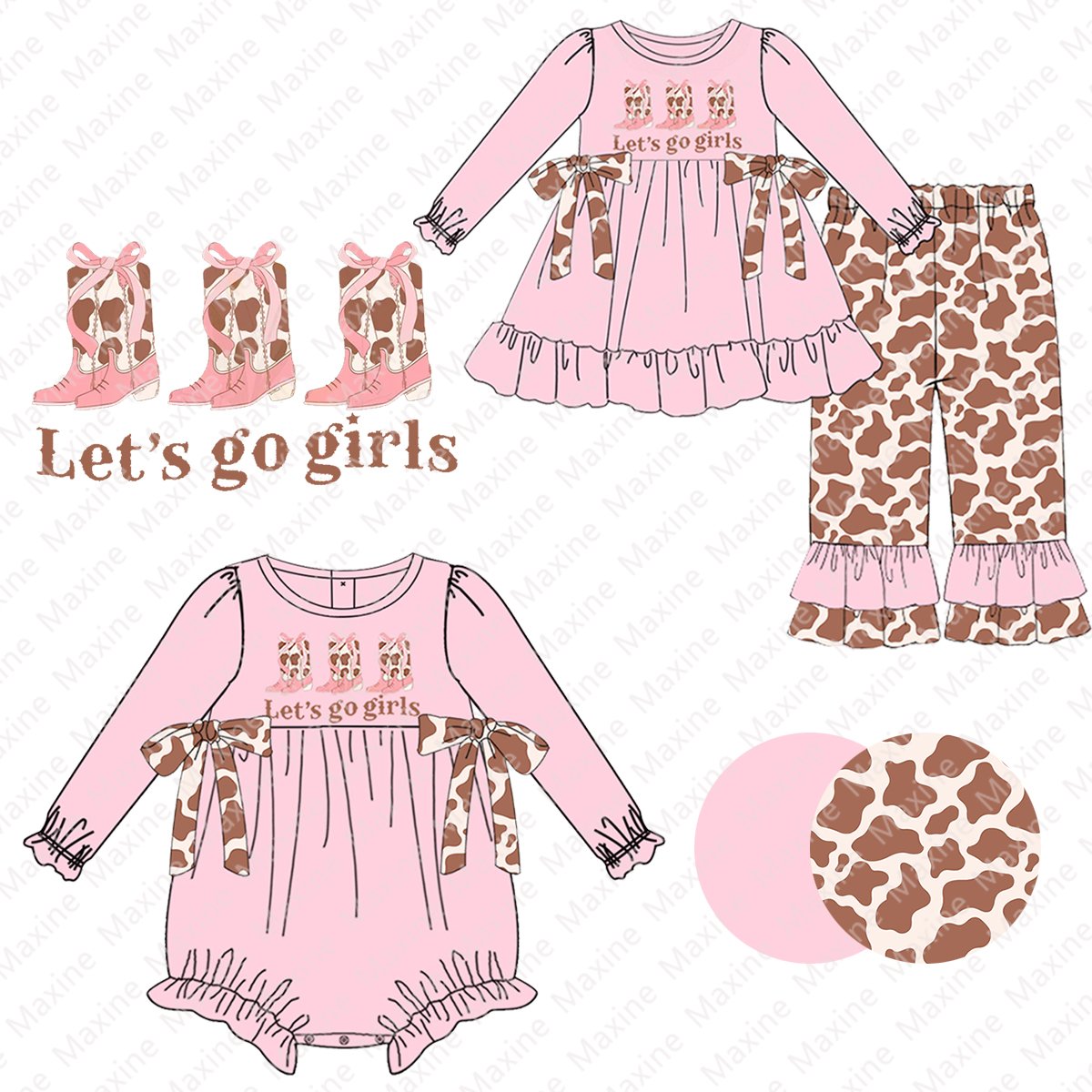 Maxine Design Boy Clothing Set Boots Embroidery Kids Clothing Custom Print & Applique Children's Clothing Set