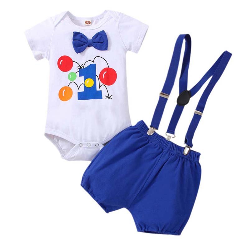 Boys 1st Gentleman Tie Romper Straps Shorts Toddler Christening Outfit Boy BBOF-014