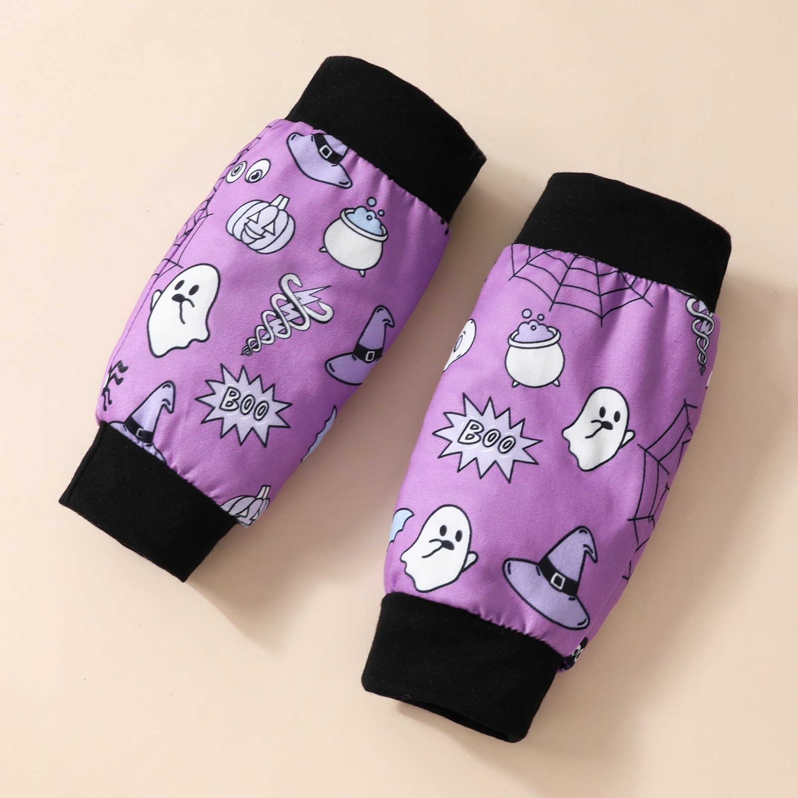 Wholesale Letter Long Sleeved Halloween Newborn Baby Girl Romper 4pcs Sets Infant Headbands Knee Pads Shorts