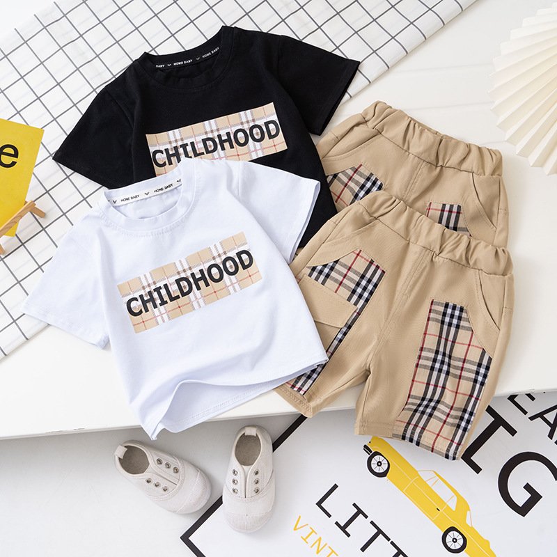 Summer Boys Casual Baby Clothes Cotton Printed T-Shirt and Short Sleeve Shorts Wholesale Two-Piece Set