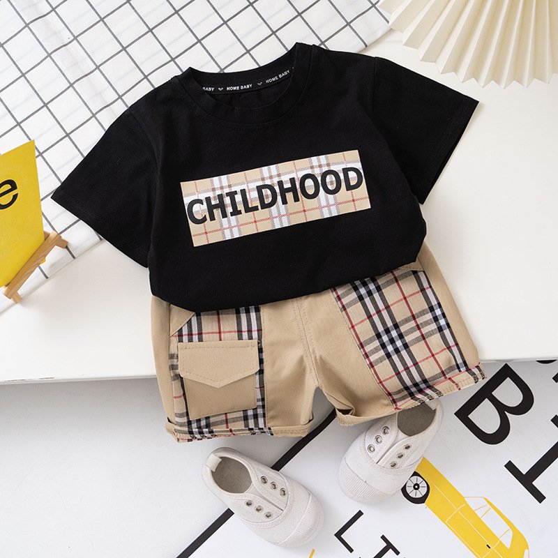 Summer Boys Casual Baby Clothes Cotton Printed T-Shirt and Short Sleeve Shorts Wholesale Two-Piece Set