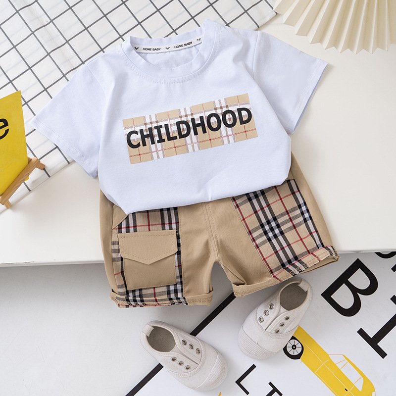 Summer Boys Casual Baby Clothes Cotton Printed T-Shirt and Short Sleeve Shorts Wholesale Two-Piece Set