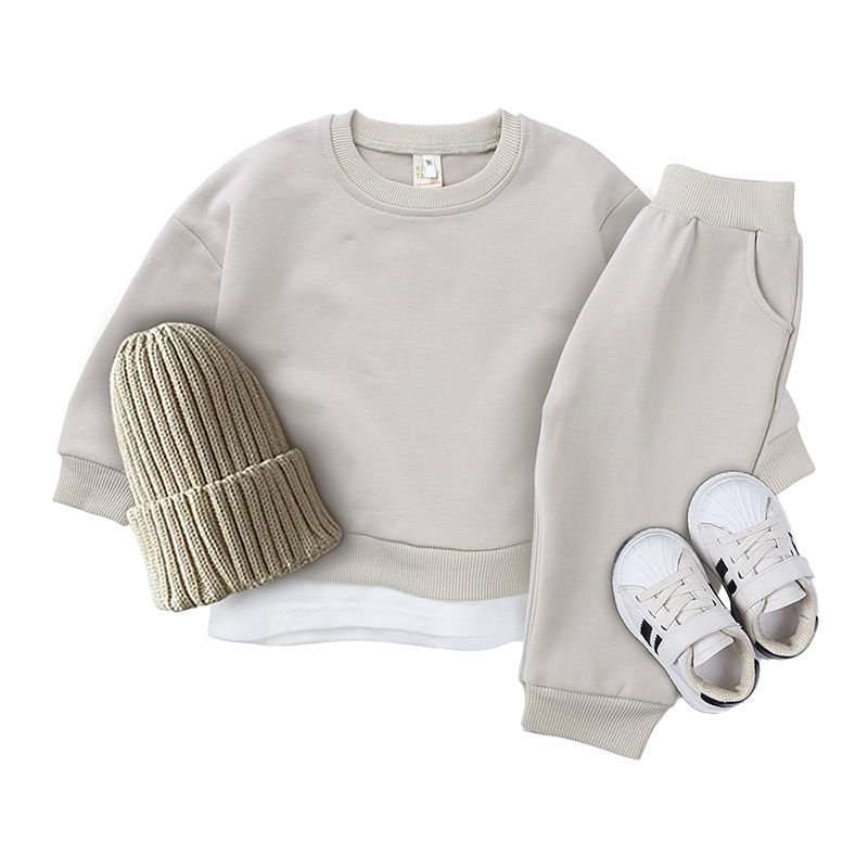 Spring And Autumn Newborn Baby Children's Clothes Sets Solid Cotton Casual Long Sleeve Pullover Sweatshirt Tops+pants Outfits